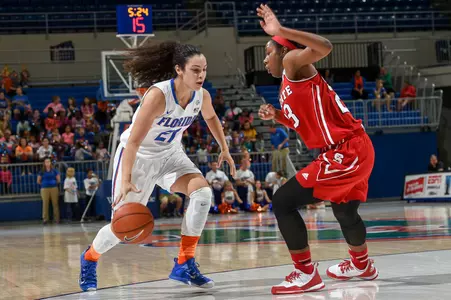 Gators freshman Eleanna Christinaki drives toward the basket in a victory over N.C. State.