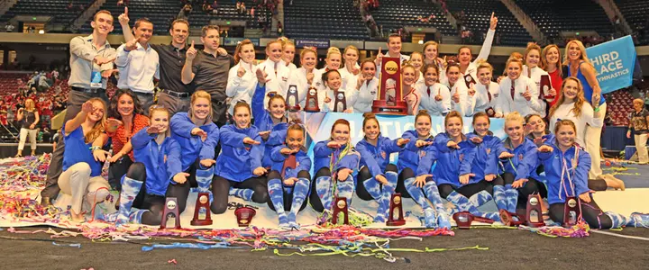 2014 NCAA gymnastics co-champions No. 3 Florida and No. 1 Oklahoma meet Friday