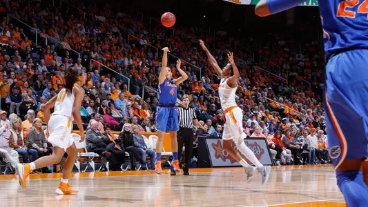 Carlie Needles taking a shot midway through Florida's upset over No. 12/11 Tennessee