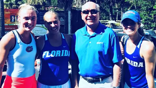 Josie Kuhlman, Katie Kubicz, Peggy Porter with Dick Vitale