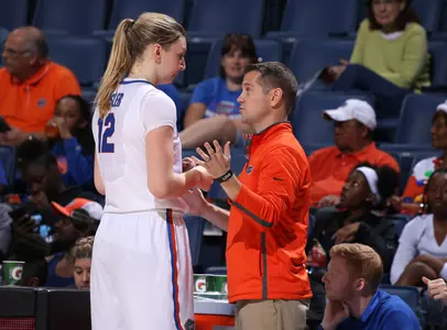 Cameron Newbauer, Paulina Hersler sideline talk