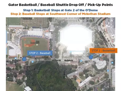 Parking Shuttle Route Stops WBB Baseball graphic