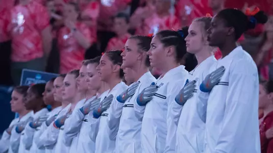 Gators stand at attention for 2017 NCAA Super Six national anthem