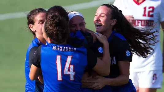 Gators celebrate Samantha Chung's goal - 8-25-17 versus Stanford