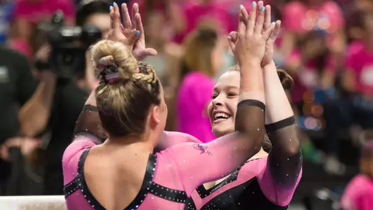 Jazmyn Foberg (left) and Megan Skaggs - 2-23-18 vs Arkansas