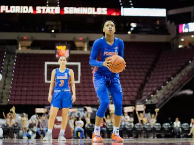 during the Gators' 63-56 loss against the Florida State Seminoles on Sunday, November 11, 2018 at the Donald L. Tucker Center in Tallahassee, FL / UAA Communications photo by Colin Abbey
