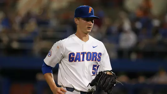 during the Gators' game against the Siena Saints on Friday, February 16, 2018 at McKethan Stadium in Gainesville, Fla. / UAA Communications photo by Allison Curry