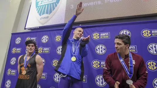 Feb. 17, 2018; College Station, TX, USA; During the Southeastern Conference Championships at the Texas A&M Rec Center Natatorium. Credit: John Glaser