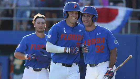 during the Gators' game against the Siena Saints on Saturday, February 17, 2018 at McKethan Stadium in Gainesville, Fla. / UAA Communications photo by Allison Curry