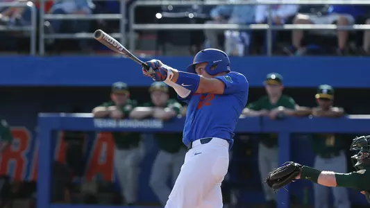 during the Gators' game against the Siena Saints on Saturday, February 17, 2018 at McKethan Stadium in Gainesville, Fla. / UAA Communications photo by Allison Curry
