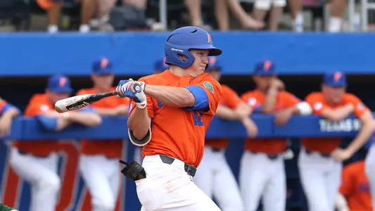 during the Gators' game against the Siena Saints on Sunday, February 18, 2018 at McKethan Stadium in Gainesville, Fla. / UAA Communications photo by Courtney Mims