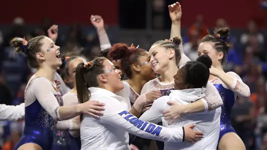 Rachel Gowey celebrates with teammates - 1-11-19