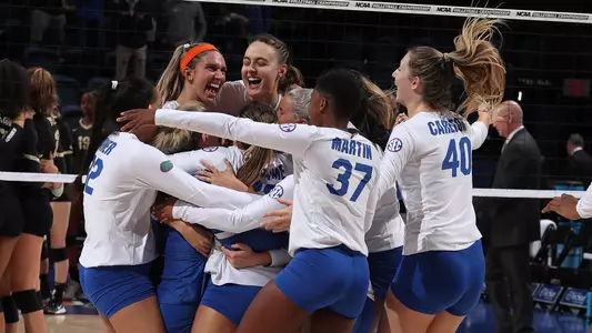 volleyball celebrates after winning NCAA second round