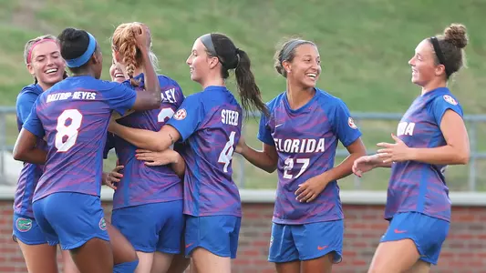 The Gators celebrate Cassidy Lindley's goal - Sept. 15, 2019 vs Miami