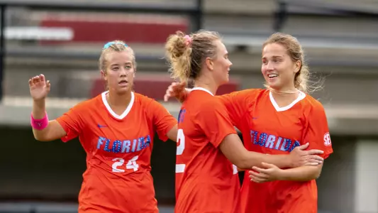 Tori Grambo is congratulated by Parker Roberts after scoring her first collegiate goal - 201025