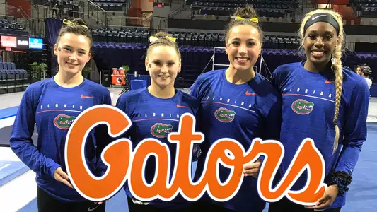2020 Gator gymnastics seniors - Maegan Chant (left), Rachel Gowey, Amelia Hundley and Sierra Alexander