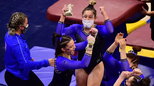 Megan Skaggs celebrates her vault - 210108