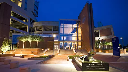 Hevener Complex exterior at night