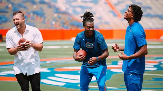 Gators QBs, left to right (Tim Tebow, Emory Jones, Anthony Richardson) 2021 vs. Alabama