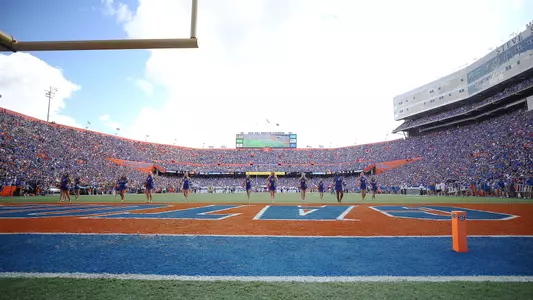 Cheerleaders on the football field before a game