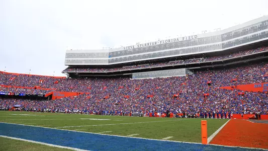 View of the west side of the stands at Ben Hill Griffin Stadium