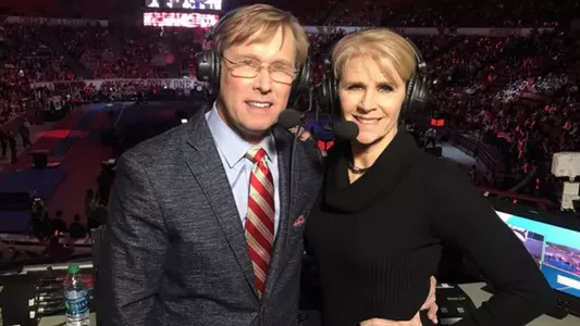 SEC Network announcers Bart Conner and Kathy Johnson-Clarke