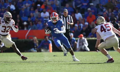 during the Gators' game against the Florida State Seminoles on Saturday, November 27, 2021 at Ben Hill Griffin Stadium in Gainesville, Fla. / UAA Communications photo by Isabella Marley