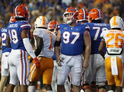 during the Gators' game against the Tennessee Volunteers on Saturday, September 25, 2021 at Ben Hill Griffin Stadium in Gainesville, Fla. / UAA Communications photo by Courtney Culbreath