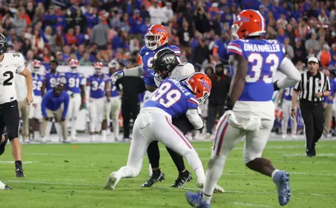 during the Gators' game against the UCF Knights in the Gasparilla Bowl on Thursday, December 23, 2021 at Raymond James Stadium in Tampa, Fla. / UAA Communications photo by Carla Kakouris