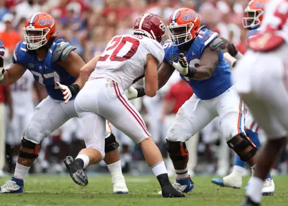 during the Gators' game against the Alabama Crimson Tide on Saturday, September 18, 2021 at Ben Hill Griffin Stadium in Gainesville, Fla. / UAA Communications photo by Courtney Culbreath