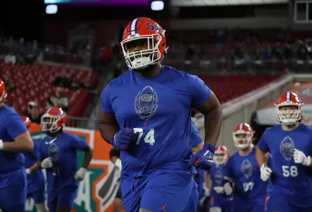 during the Gators' game against the UCF Knights in the Gasparilla Bowl on Thursday, December 23, 2021 at Raymond James Stadium in Tampa, Fla. / UAA Communications photo by Carla Kakouris