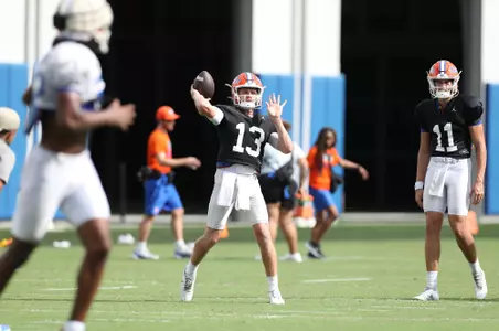 during the Gators' practice on Tuesday, August 23, 2022 at the Sanders football practice fields in Gainesville, FL / UAA Communications photo by Brieanna Andrews