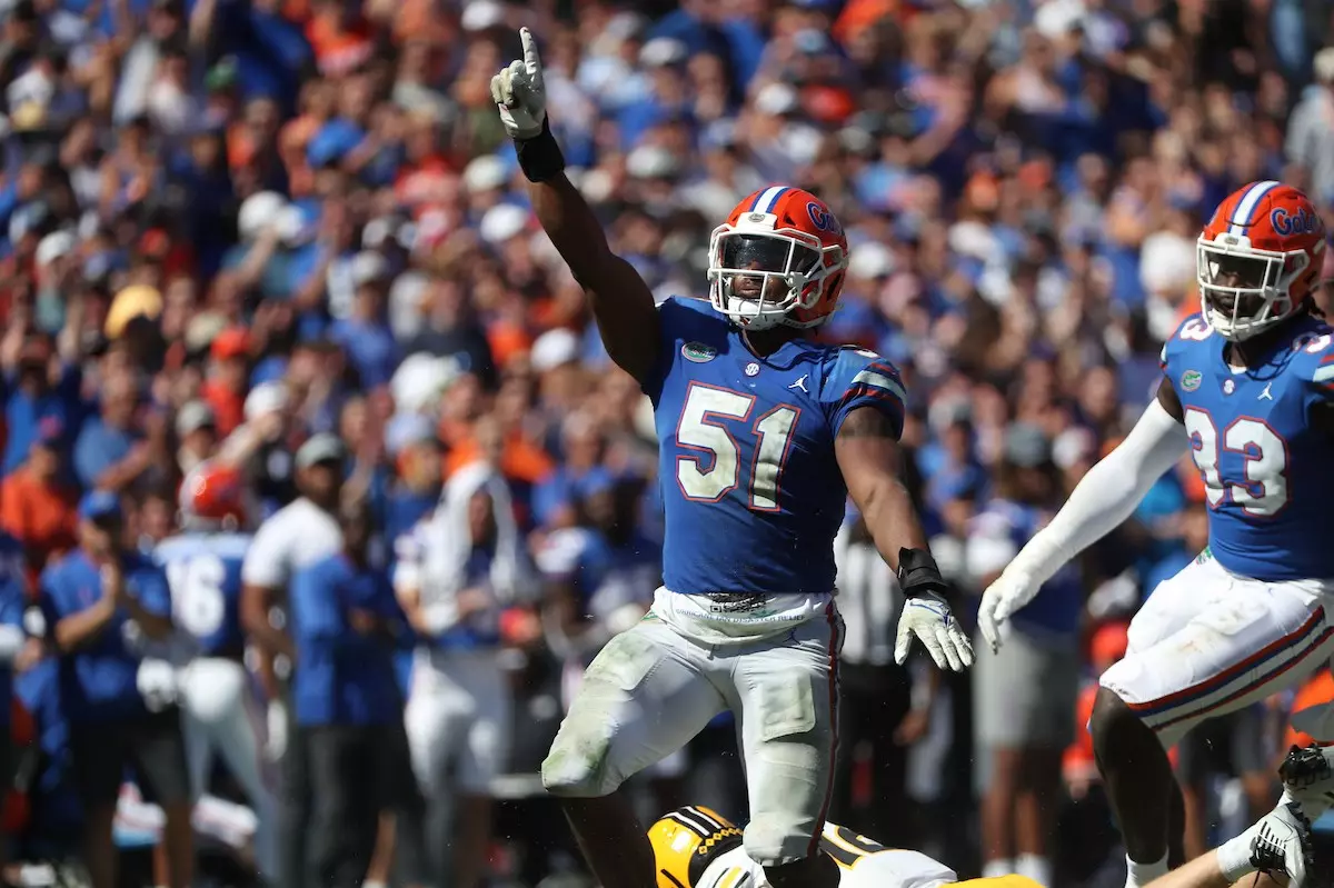 during the Gators' game against the Missouri Tigers on Saturday, October 8, 2022 at Ben Hill Griffin Stadium in Gainesville, Fla. / UAA Communications photo by Isabella Marley