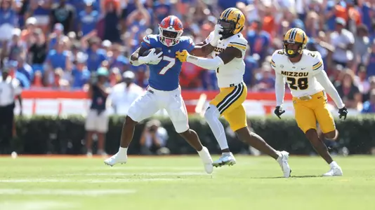 during the Gators' game against the Missouri Tigers on Saturday, October 8, 2022 at Ben Hill Griffin Stadium in Gainesville, Fla. / UAA Communications photo by Tim Casey