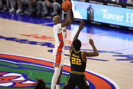 during the Gators' game against the Stony Brook Seawolves on Friday, November 11, 2022 at Exactech Arena at the Stephen C. O'Connell Center in Gainesville, FL / UAA Communications photo by Tim Casey