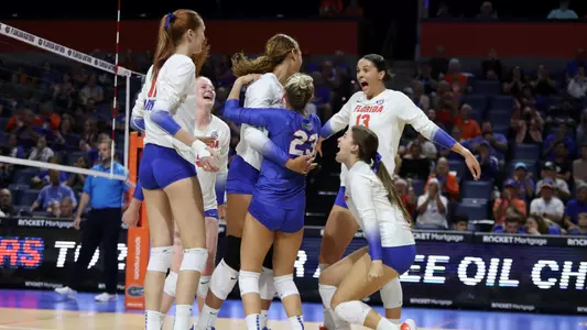 during the Gators' match against the Missouri Tigers on Friday, November 4, 2022 at Exactech Arena at the Stephen C. O'Connell Center in Gainesville, Fla. / UAA Communications photo by Gabriella Whisler