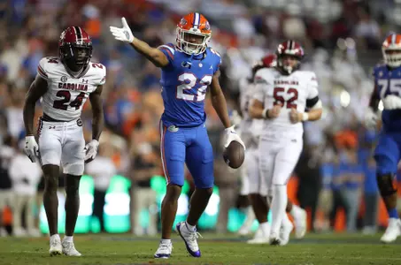 during the Gators' game against the South Carolina Gamecocks on Saturday, November 12, 2022 at Ben Hill Griffin Stadium in Gainesville, Fla. / UAA Communications photo by Tim Casey
