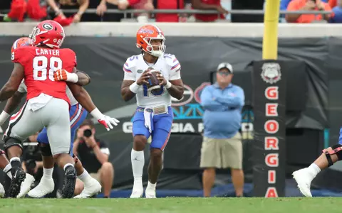 during the Gators' game against the Georgia Bulldogs on Saturday, October 29, 2022 at TIAA Bank Field in Jacksonville, Fla. / UAA Communications photo by Tim Casey