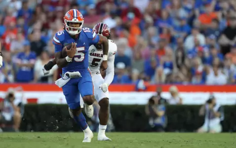 during the Gators' game against the South Carolina Gamecocks on Saturday, November 12, 2022 at Ben Hill Griffin Stadium in Gainesville, Fla. / UAA Communications photo by Tim Casey