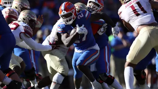 during the Gators' game against the Florida State Seminoles on Saturday, November 27, 2021 at Ben Hill Griffin Stadium in Gainesville, Fla. / UAA Communications photo by Tim Casey