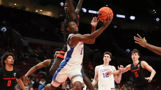 during the Gators' game against the Oregon State Beavers on Friday, November 25, 2022 at Moda Center in Portland, OR / UAA Communications photo by Maddie Washburn