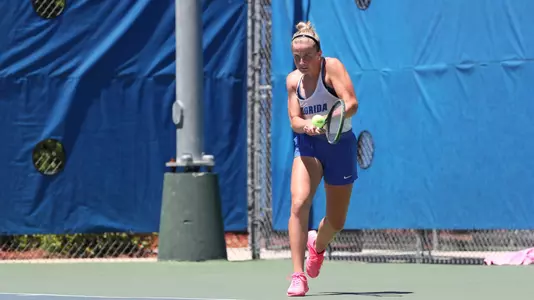during the Gators' match against the Auburn Tigers on Sunday, April 10, 2022 at Linder Stadium at Ring Tennis Complex in Gainesville, FL / UAA Communications photo by Jashari Blige