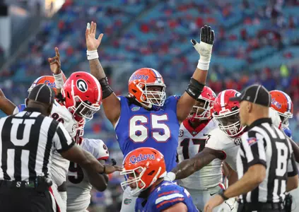 during the Gators' game against the Georgia Bulldogs on Saturday, October 30, 2021 at TIAA Bank Field in Jacksonville, FL / UAA Communications photo by Leslie White