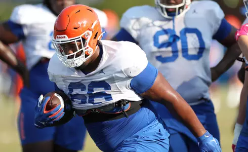 during the Gators' practice on Tuesday, August 10, 2021 at the Sanders football practice fields in Gainesville, FL / UAA Communications photo by Isabella Marley