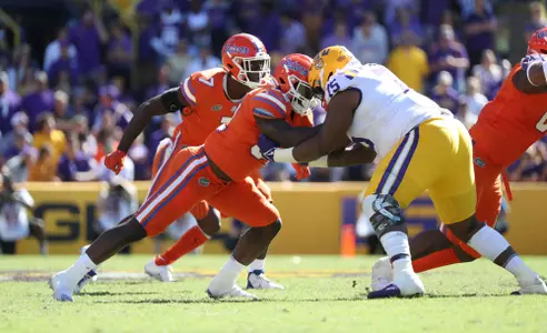 during the Gators' game against the LSU Tigers on Saturday, October 16, 2021 at Tiger Stadium in Baton Rouge, La. / UAA Communications photo by Isabella Marley