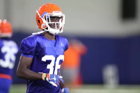 during the Gators' practice on Saturday, August 7, 2021 at the Sanders football practice fields in Gainesville, FL / UAA Communications photo by Isabella Marley