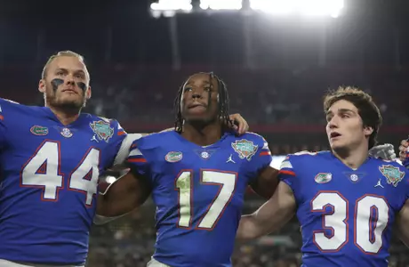 during the Gators' game against the UCF Knights in the Gasparilla Bowl on Thursday, December 23, 2021 at Raymond James Stadium in Tampa, Fla. / UAA Communications photo by Carla Kakouris