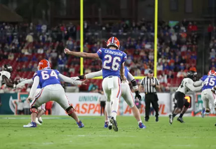 during the Gators' game against the UCF Knights in the Gasparilla Bowl on Thursday, December 23, 2021 at Raymond James Stadium in Tampa, Fla. / UAA Communications photo by Leslie White