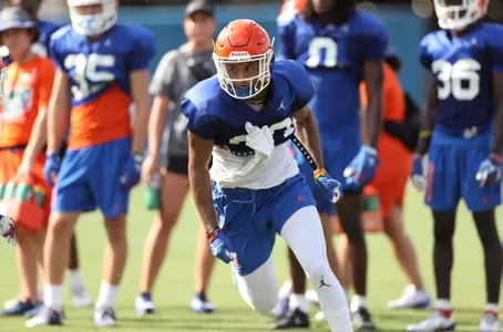 during the Gators' practice on Sunday, August 8, 2021 at the Sanders football practice fields in Gainesville, FL / UAA Communications photo by Isabella Marley