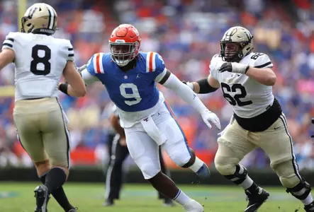 during the Gators' game against the Vanderbilt Commodores on Saturday, October 9, 2021 at Ben Hill Griffin Stadium in Gainesville, Fla. / UAA Communications photo by Tim Casey